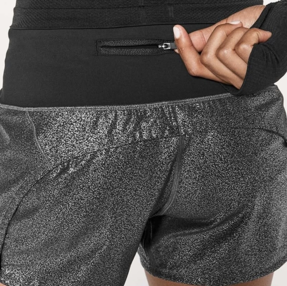 Lululemon Athletica Run Times Black and Silver Athletic Shorts Size 2 - Picture 2 of 3